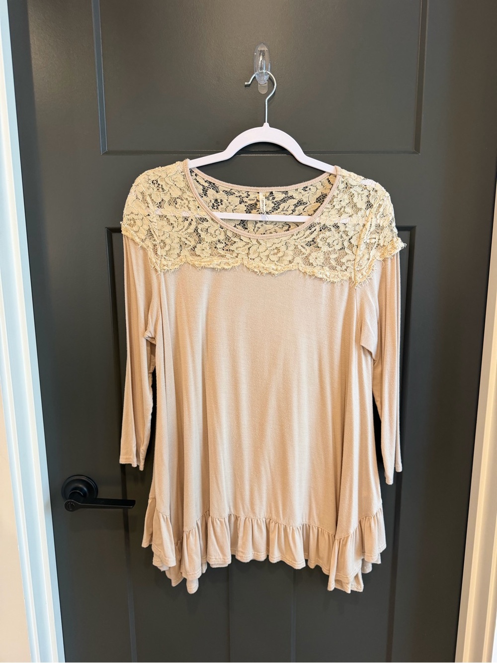 Cream Lace Ruffle Tunic Top